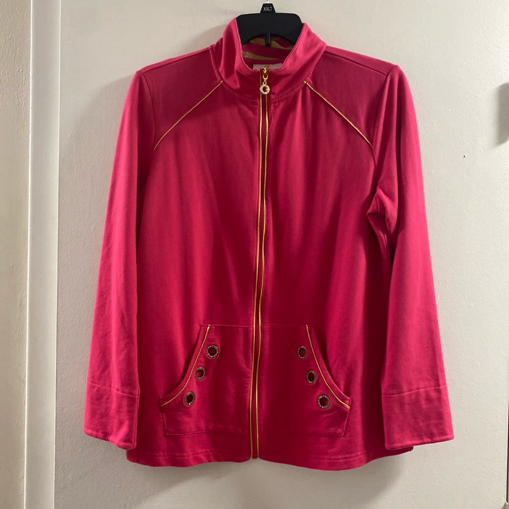 Quacker Factory Fuchsia Bomber Jacket with Gold Details